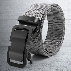 Men's Belt Metal Automatic Buckle Toothless Buckle Casual Nylon Canvas Belt Youth Trend Belt (Color: Silver Gray, size: 120CM)