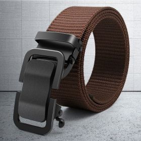 Men's Belt Metal Automatic Buckle Toothless Buckle Casual Nylon Canvas Belt Youth Trend Belt (Color: Coffee, size: 120CM)