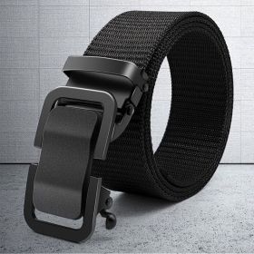 Men's Belt Metal Automatic Buckle Toothless Buckle Casual Nylon Canvas Belt Youth Trend Belt (Color: Black, size: 120CM)