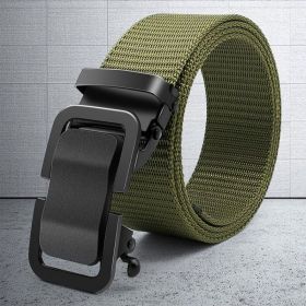 Men's Belt Metal Automatic Buckle Toothless Buckle Casual Nylon Canvas Belt Youth Trend Belt (Color: Army Green, size: 120CM)