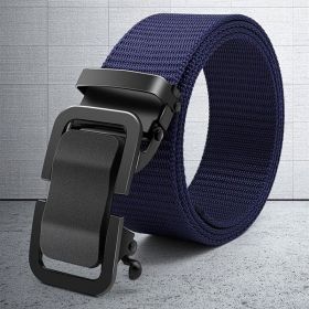 Men's Belt Metal Automatic Buckle Toothless Buckle Casual Nylon Canvas Belt Youth Trend Belt (Color: Sea Blue, size: 120CM)