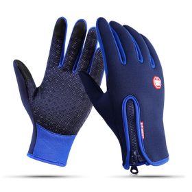 Moto Touch Screen Motorbike Racing Riding Gloves Winter Motorcycle Gloves Winter Thermal Fleece Lined Waterproof Heated Guantes (Color: Blue, size: XL)