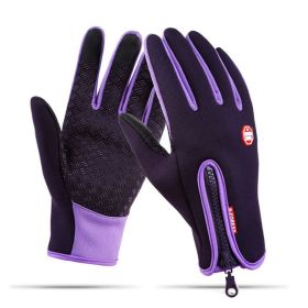 Moto Touch Screen Motorbike Racing Riding Gloves Winter Motorcycle Gloves Winter Thermal Fleece Lined Waterproof Heated Guantes (Color: Purple, size: XL)