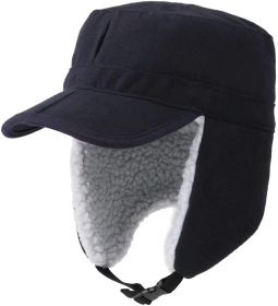 Home Prefer Mens Warm Trapper Hat Earflaps Winter Hat with Visor Military Cap (Color: Navy Blue)