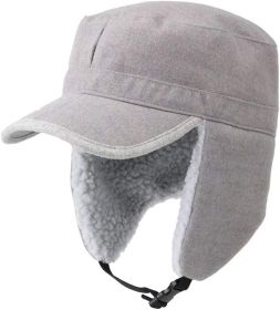 Home Prefer Mens Warm Trapper Hat Earflaps Winter Hat with Visor Military Cap (Color: Light Gray)