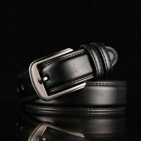 Live broadcast of single piece; two-layer leather men's pin buckle perforated belt; men's leather business belt; trousers belt; men's (Length (CM): 120cm, colour: black)