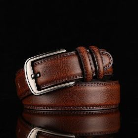 Live broadcast of single piece; two-layer leather men's pin buckle perforated belt; men's leather business belt; trousers belt; men's (Length (CM): 120cm, colour: brown)